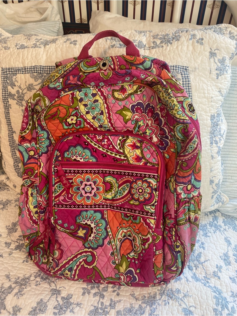 Vera Bradley Pink Swirls Quilted Cotton Campus Backpack